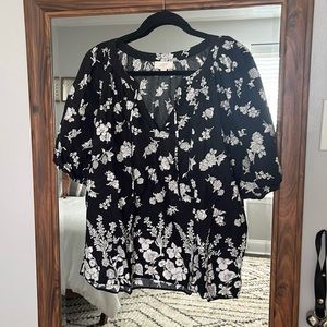 Black and White Floral Blouse